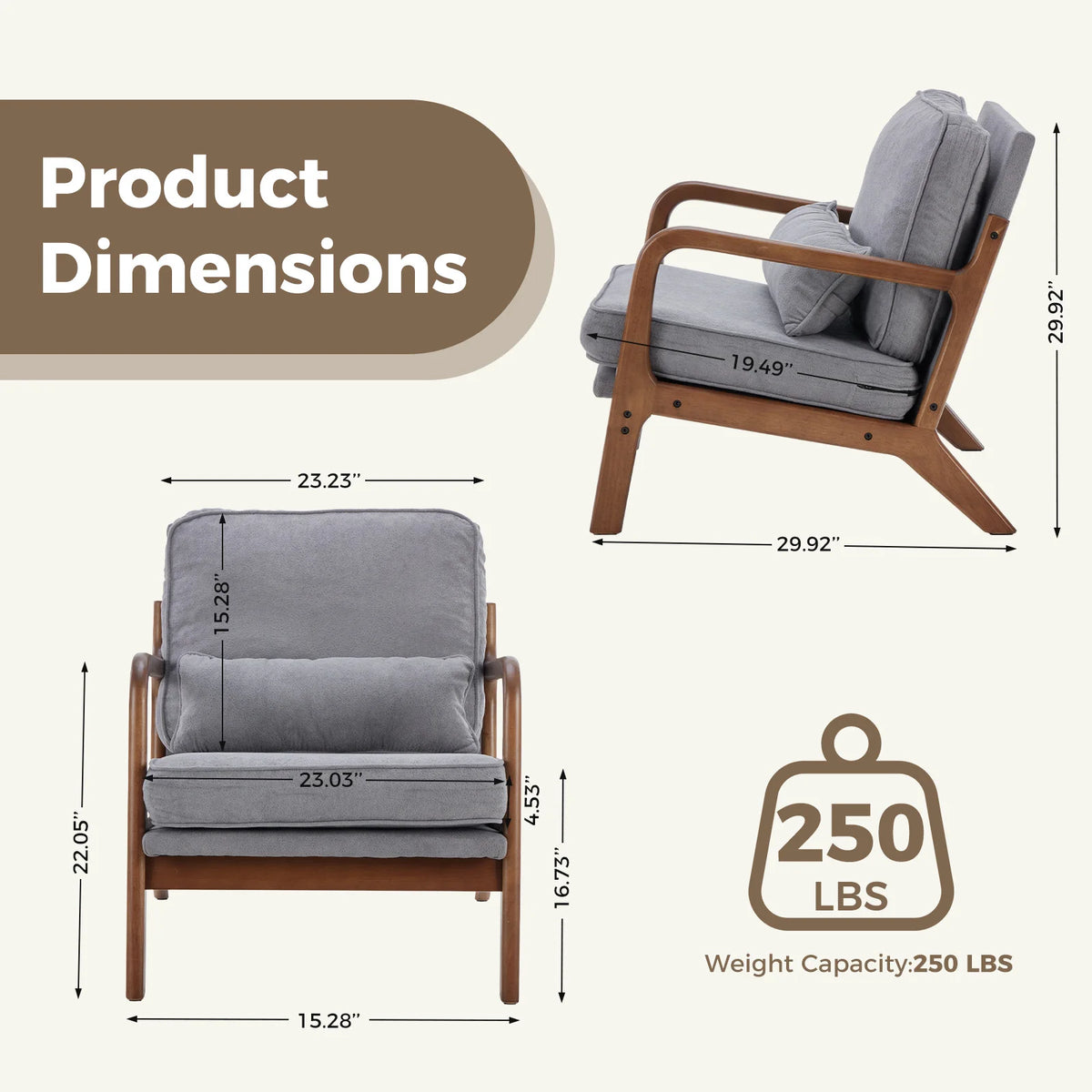 JHK Mid Century Modern Wooden Accent Chair With Arms