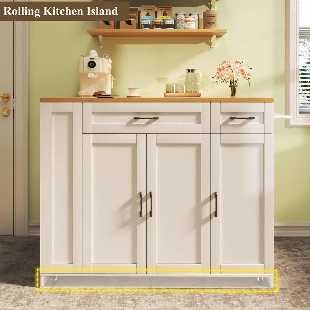 Rolling Kitchen Island With Storage Cabinets And Drop Leaf Seating