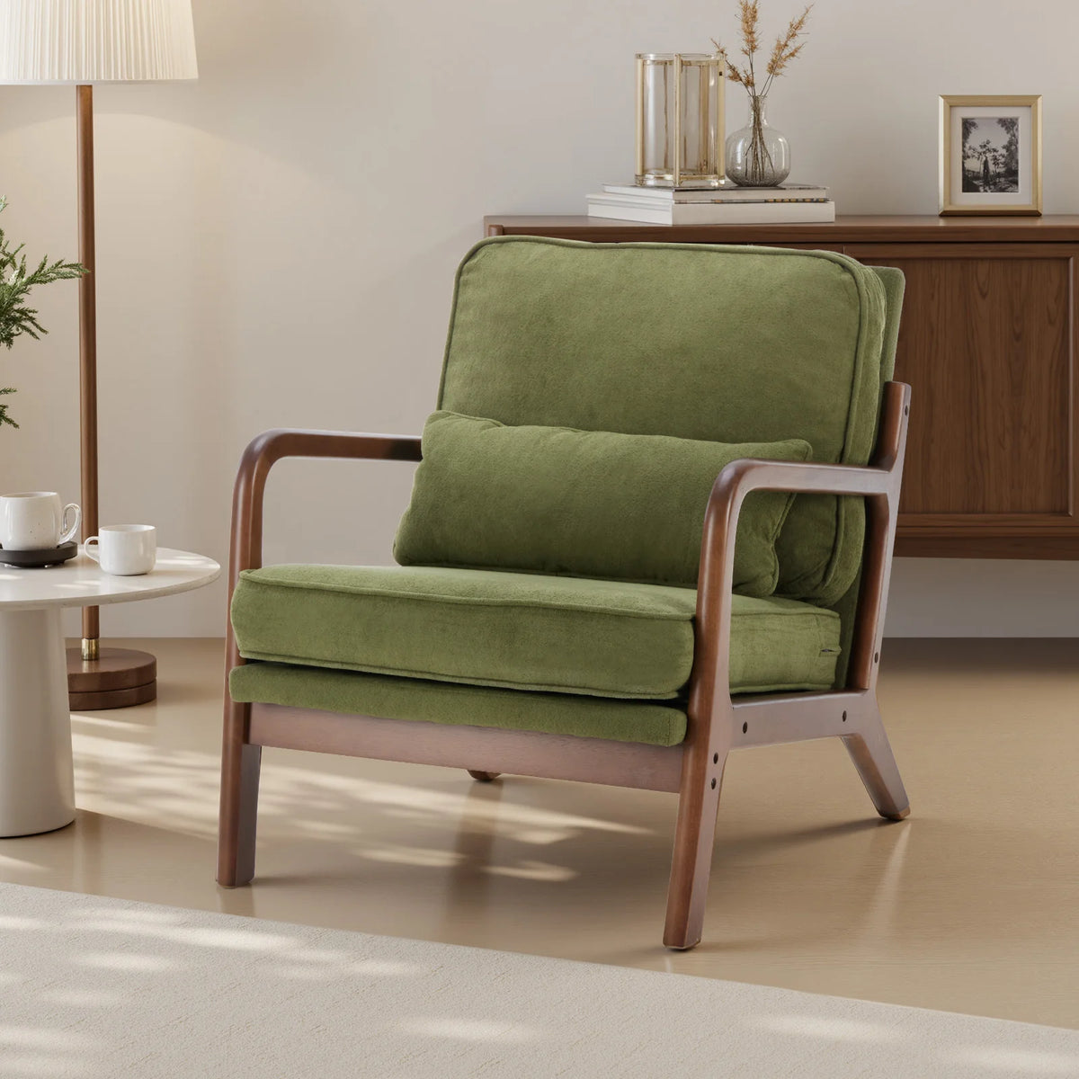 JHK Mid Century Modern Wooden Accent Chair With Arms