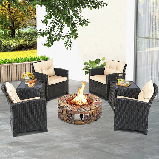 HOMASIS 7-Piece Patio Rattan Wicker Set With Gas Fire Pit