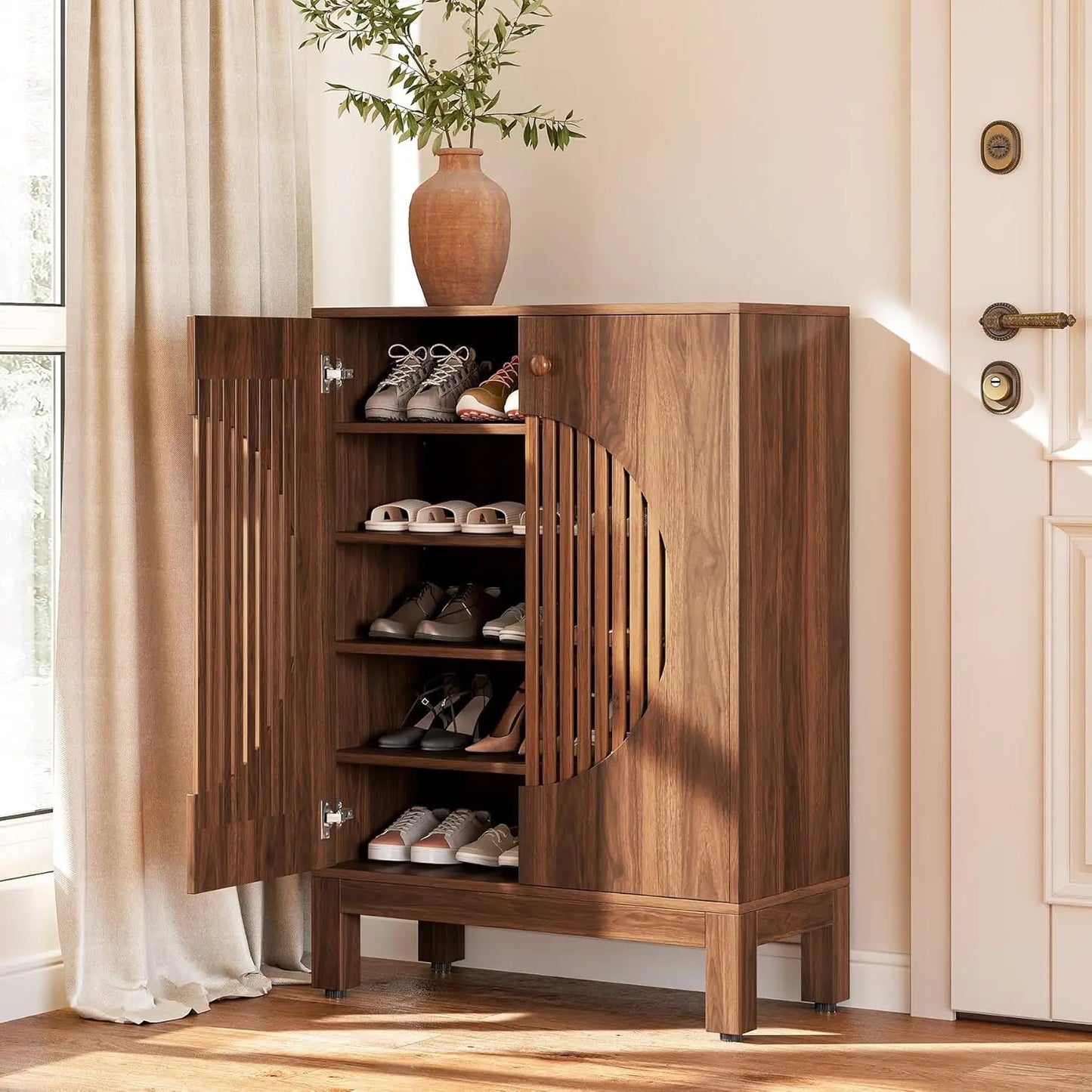 Little Tree 5 Tier Shoe Cabinet With Adjustable Shelves Farmhouse
