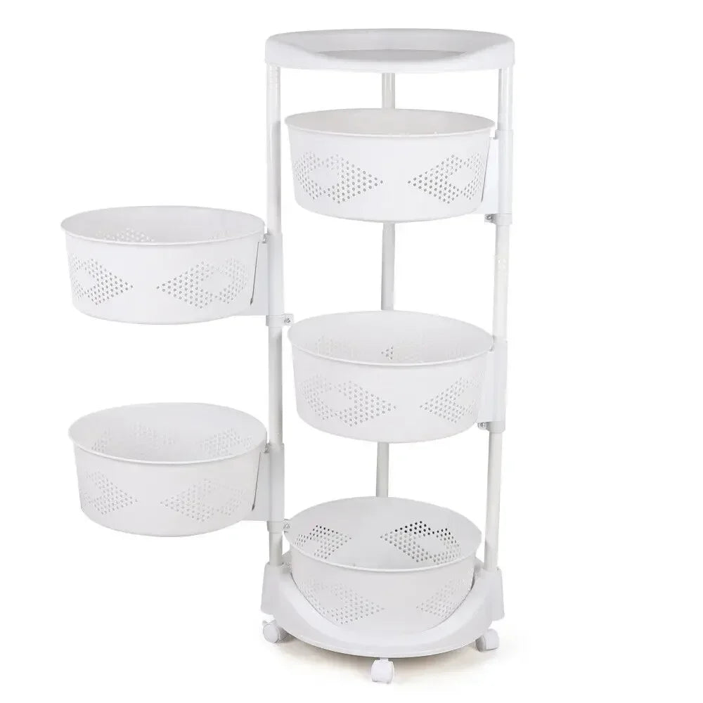 5 Tier Rotating Kitchen Organizer Rack With Wheels For Fruit Vegetables