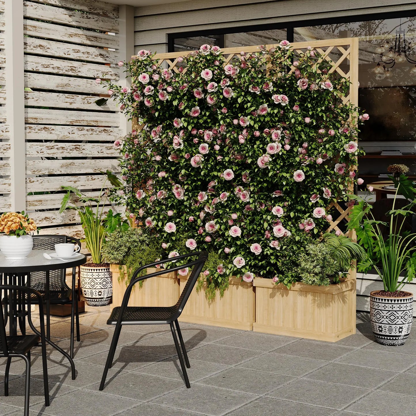 HiMISS Cedar Privacy Screen With Planter Box Outdoor Garden Fence