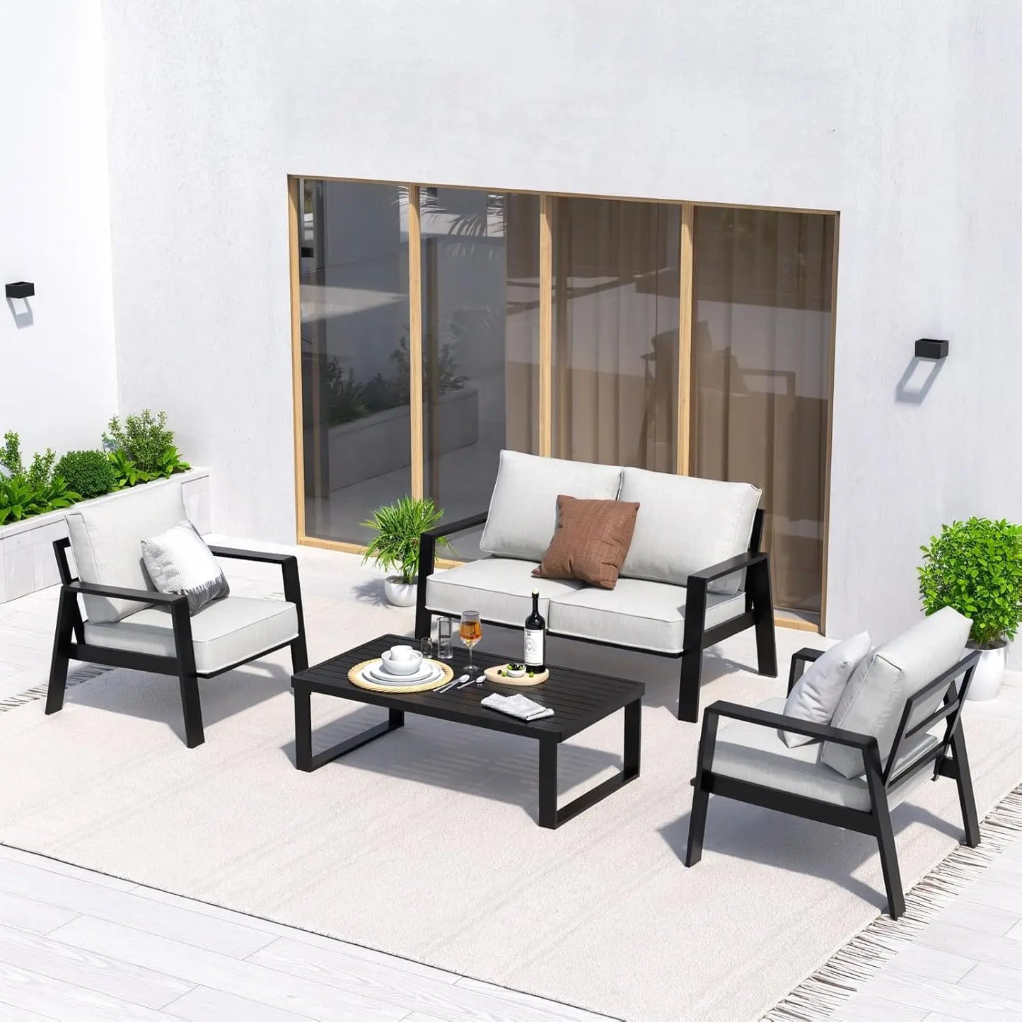 Aluminum Outdoor Patio Furniture Set Sectional Conversation Table