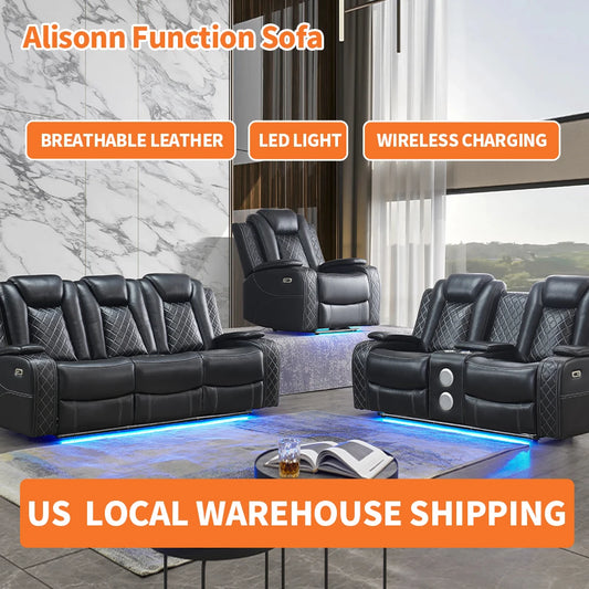 Power Reclining Sofa With Wireless Charger Leather Bluetooth Speaker