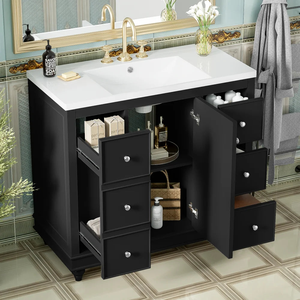 LWOH Contemporary Resin Bathroom Vanity Cabinet With 4 Drawers And Door