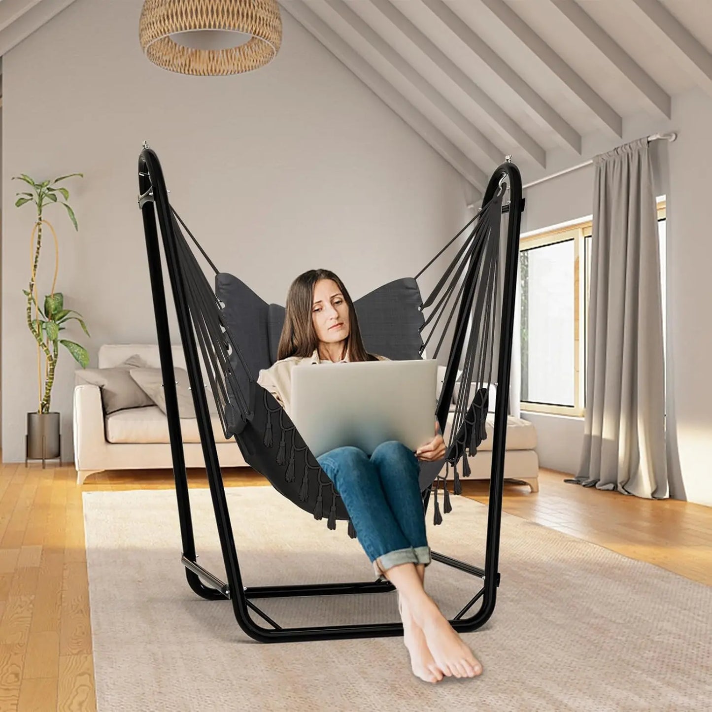 U Shaped Hammock Chair With Stand Indoor Outdoor Rust Resistant