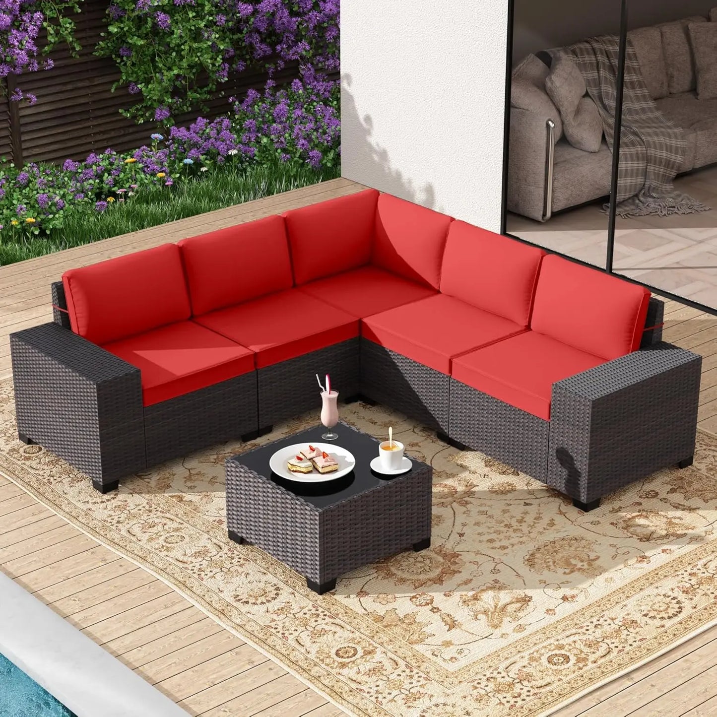 Rattan Patio Furniture Set Outdoor Sectional With Wide Armrests
