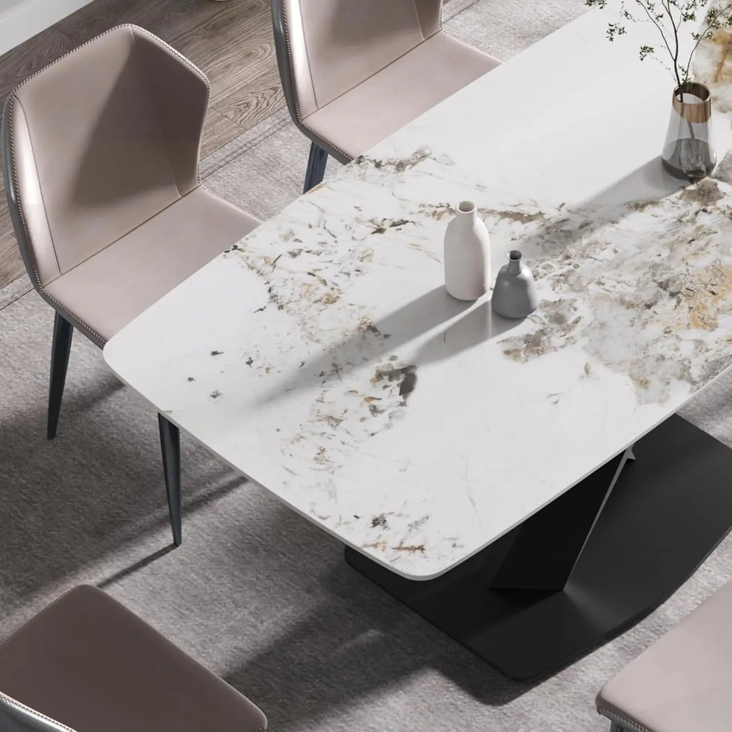 Sintered Stone Dining Table With Marble Top Carbon Steel Base