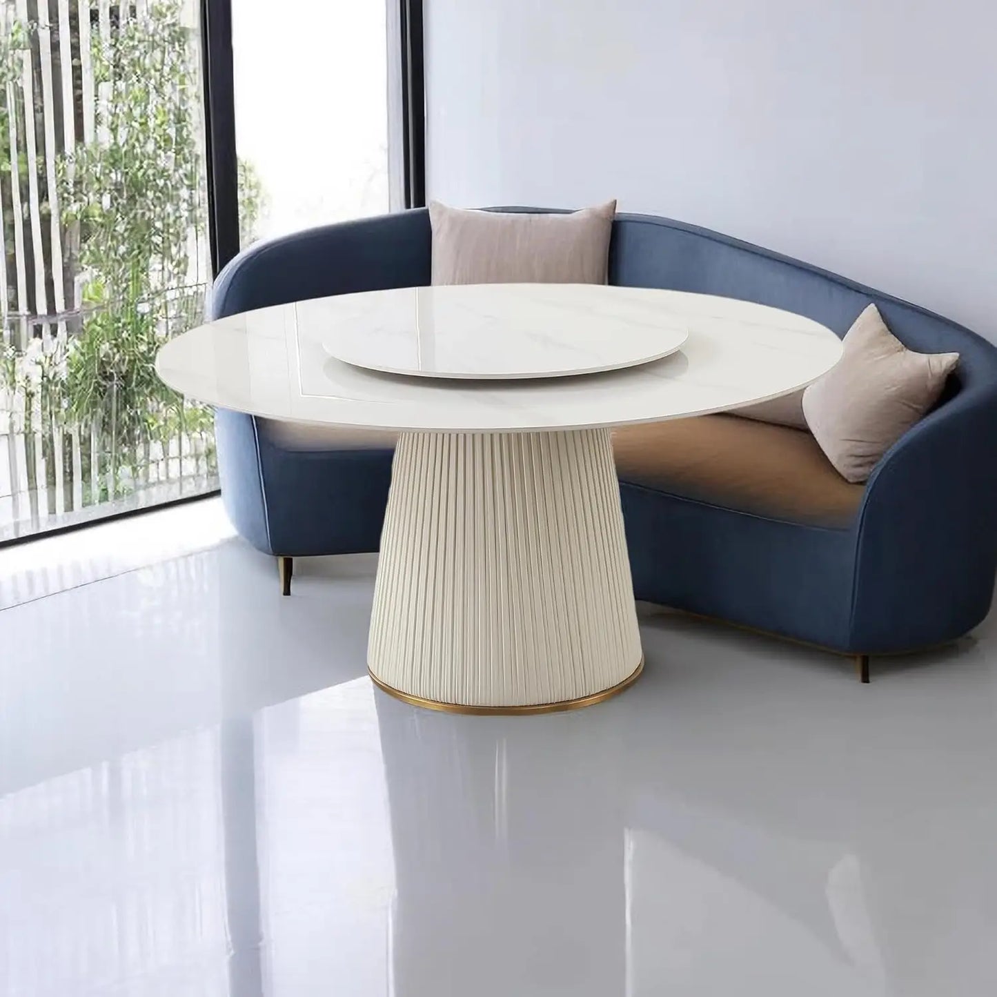 Sintered Stone Dining Table With Marble Top Carbon Steel Base