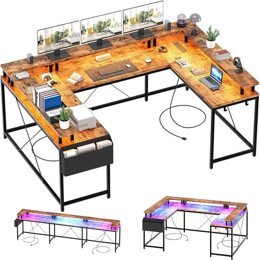 HobbyLane U Shaped Gaming Desk With Monitor Stand Storage Shelves