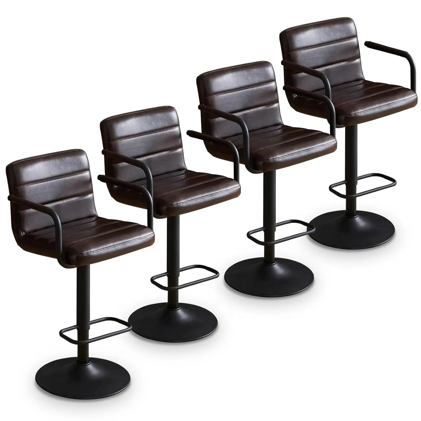 PU Leather Bar Stools Set Of 2 With Swivel Backrests