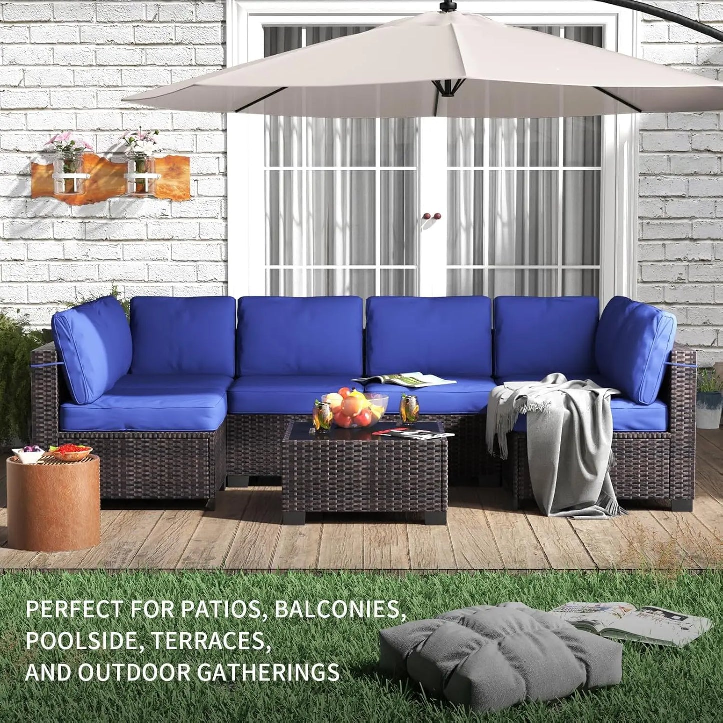 HobbyLane Modular Outdoor Furniture Set PE Rattan Wicker Sectional Sofa