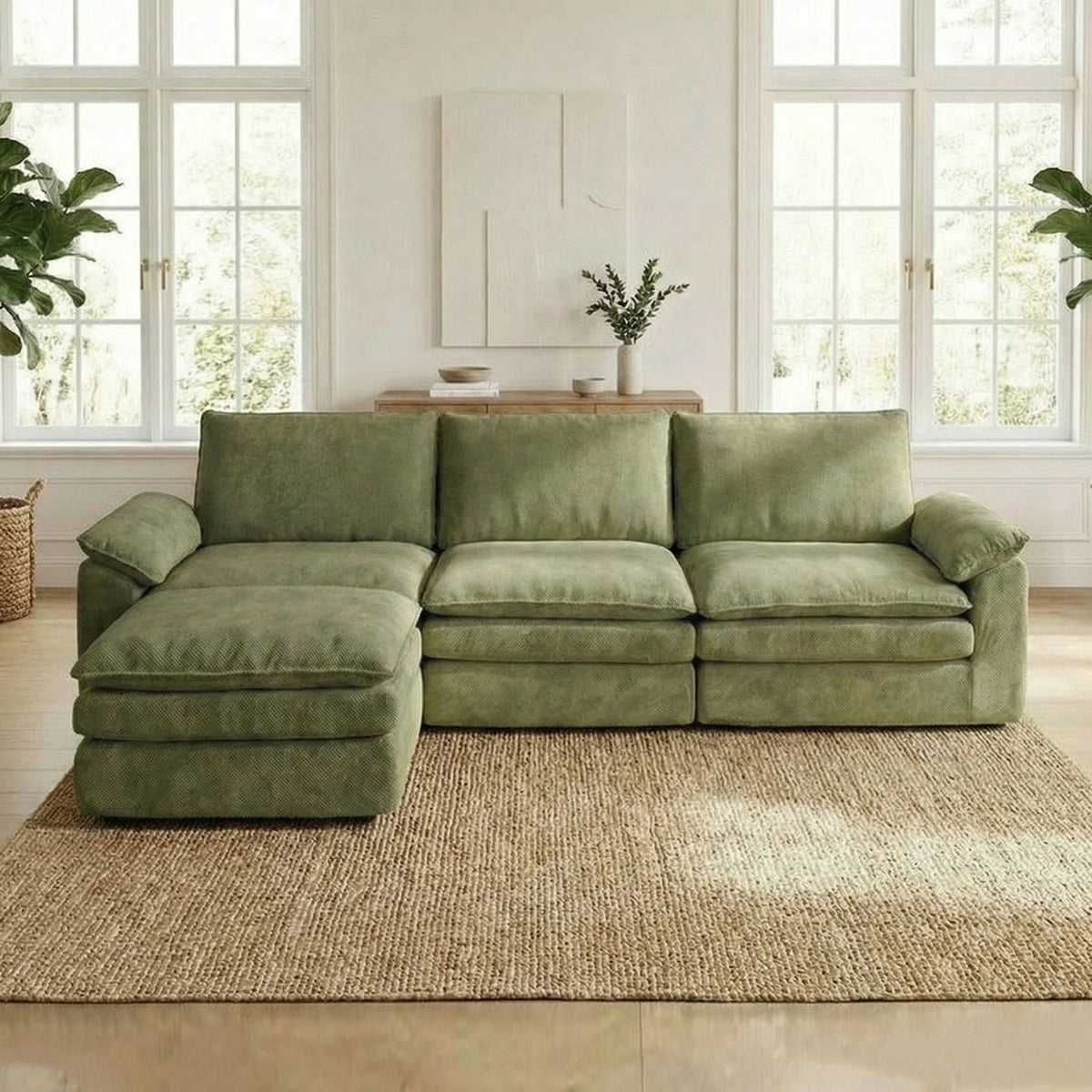L Shaped Chenille Cloud Sofa Modular Sectional With Chaise Lounge