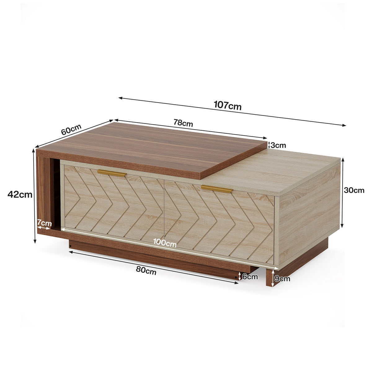 Tribesigns Adjustable Reversible Wood Coffee Table With Storage Drawers