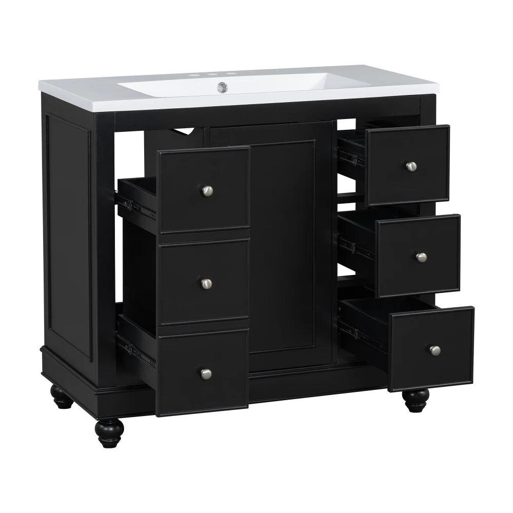 LWOH Contemporary Resin Bathroom Vanity Cabinet With 4 Drawers And Door