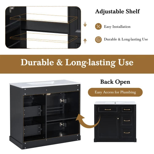 Bathroom Vanity Cabinet With Ceramic Sink Soft Close Drawers