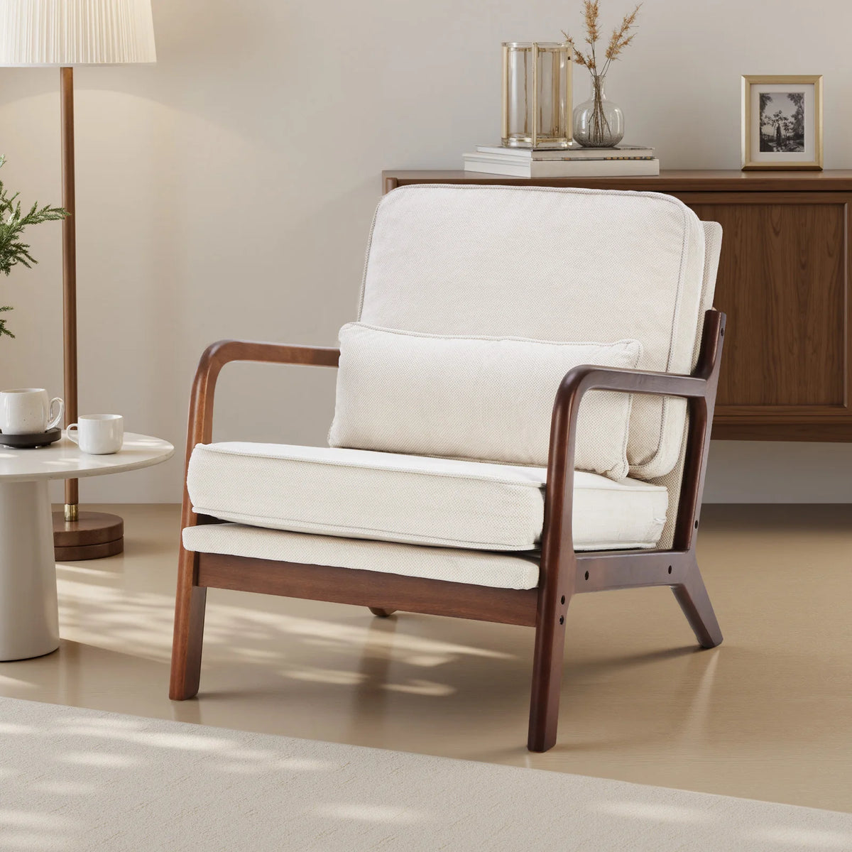 JHK Mid Century Modern Wooden Accent Chair With Arms