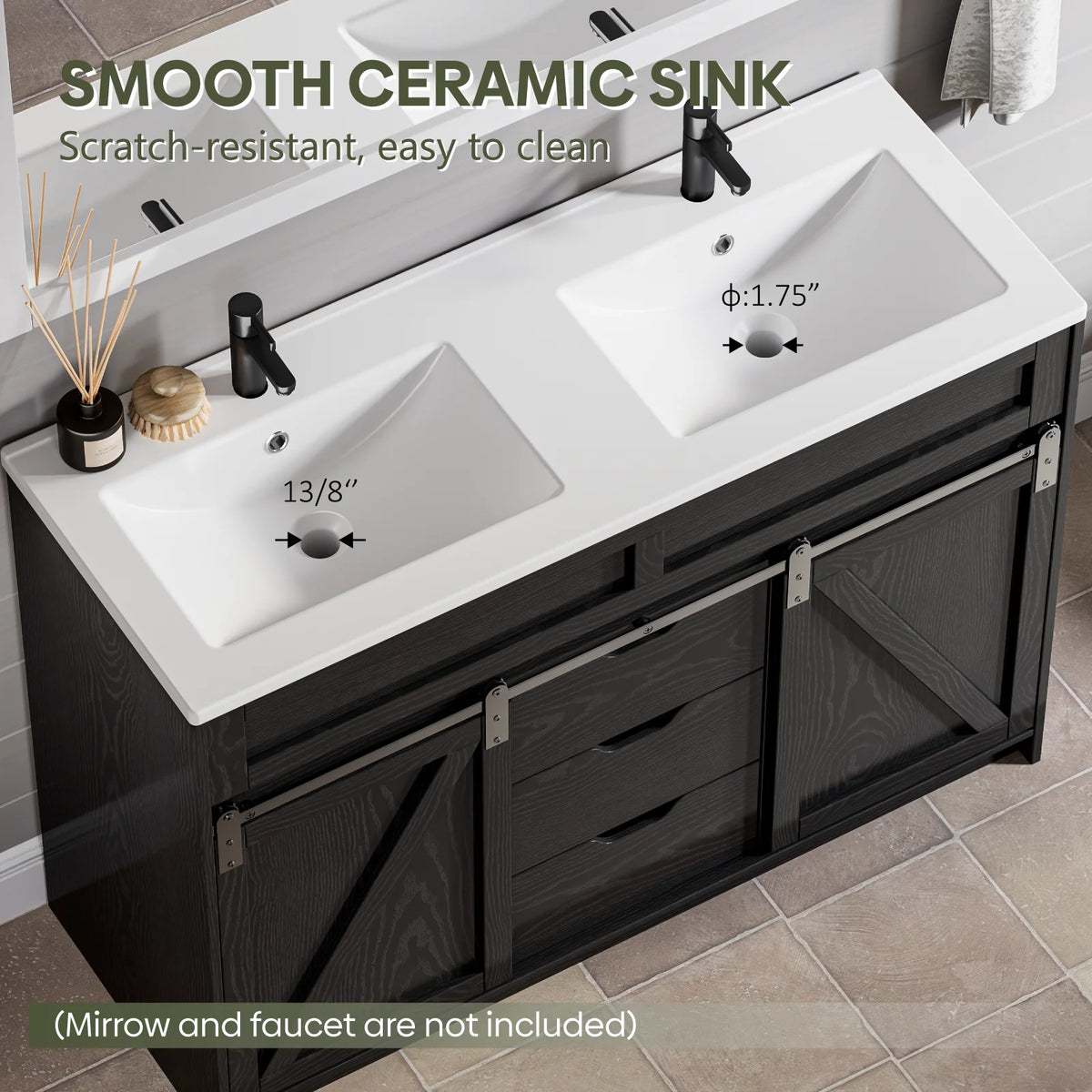 EVOKEDEN Farmhouse Bathroom Vanity With Sink Barn Doors Drawers