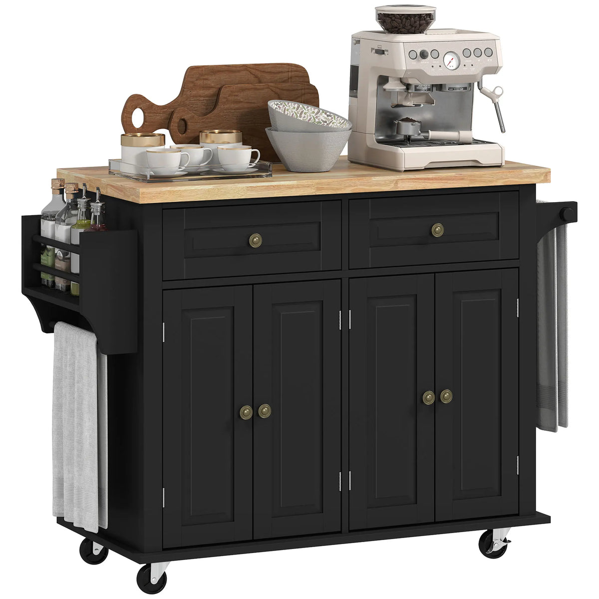 HOMCOM Mobile Kitchen Island Cart With Storage Cabinets And Drawers