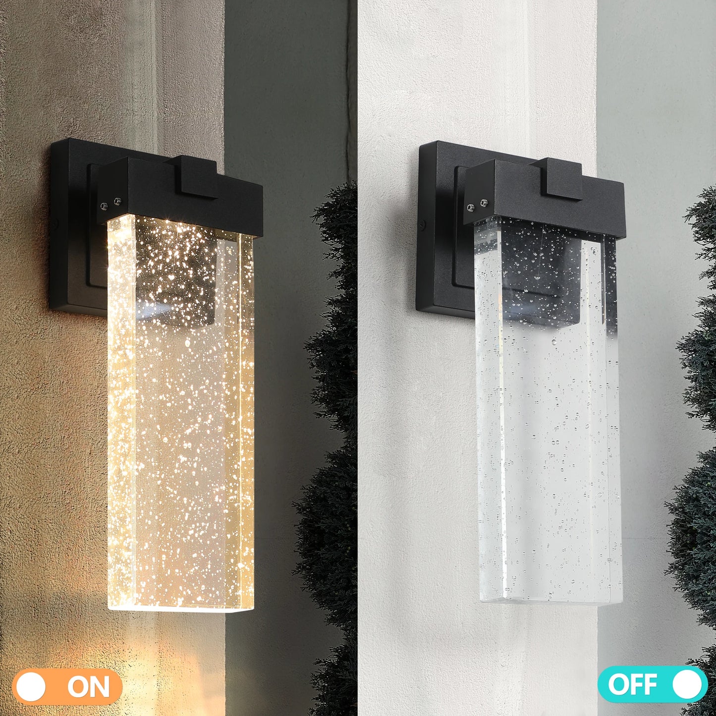 ARLGSITE 2 Pack Outdoor LED Wall Light With Light Sensing Bubble Glass