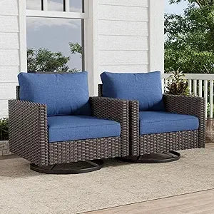 TIFICY Outdoor Swivel Chairs Set 2 Wicker Patio Furniture
