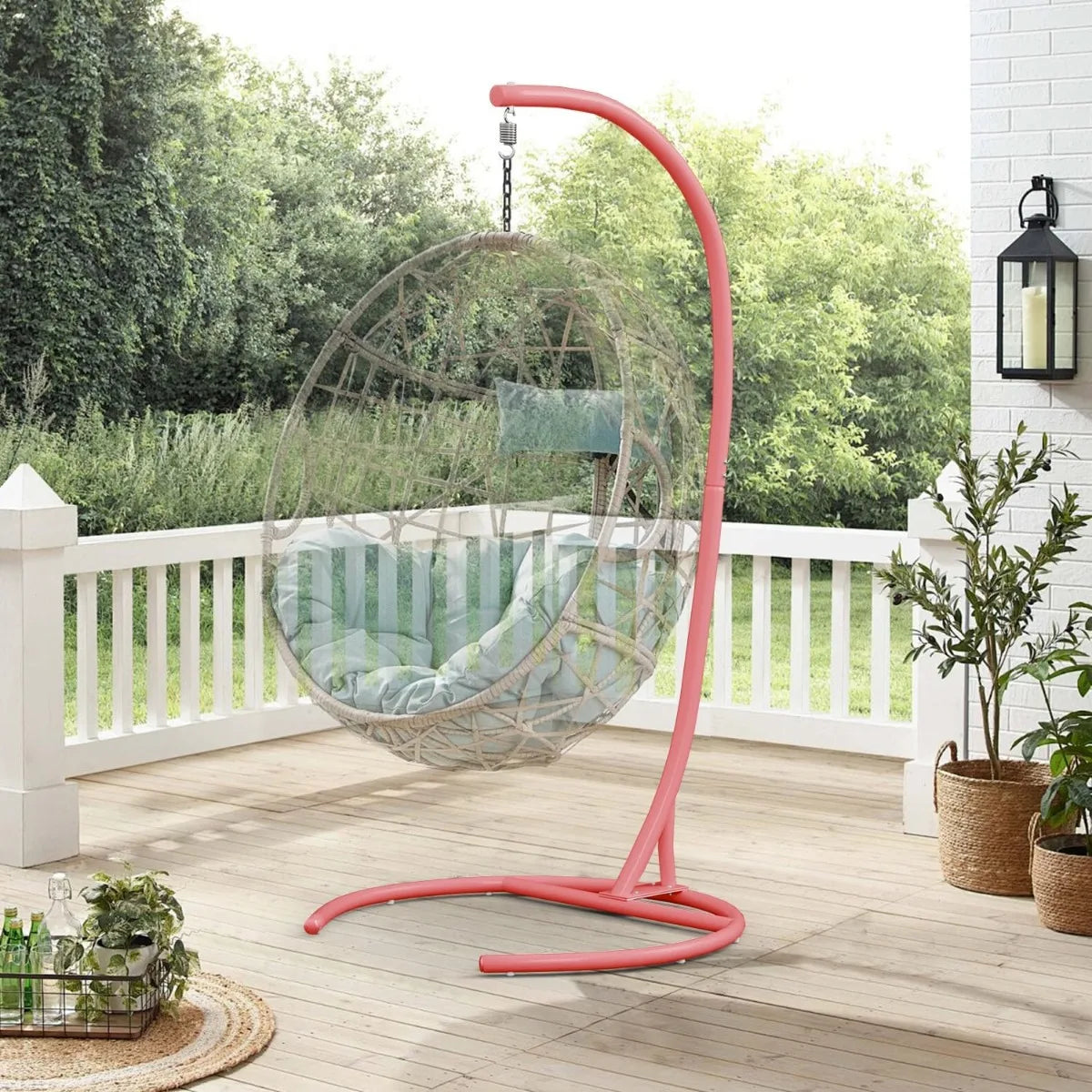 Heavy Duty Hammock Chair Stand With C-Frame And 360 Degree Rotation Supports Up To 300 Lbs For Indoor Outdoor Use