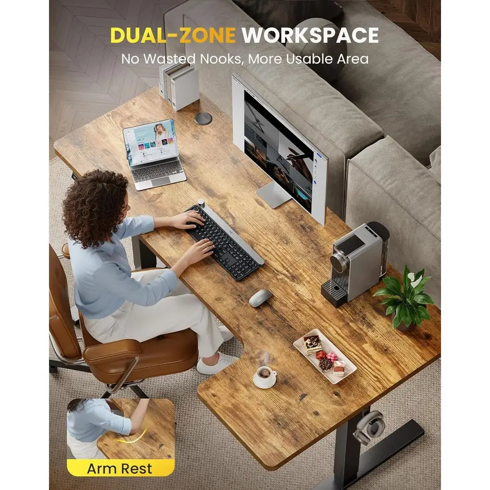 Electric Corner Desk Adjustable L-Shaped Sit-Stand With Memory Controller