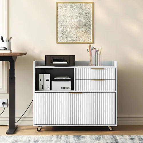 Mobile Office Filing Cabinet With Charging Station And Open Shelf