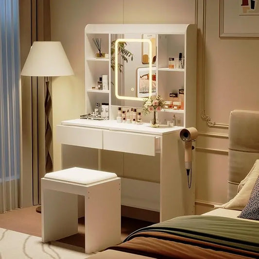 HiMISS Vanity Desk With Mirror And Lights Makeup Table Set