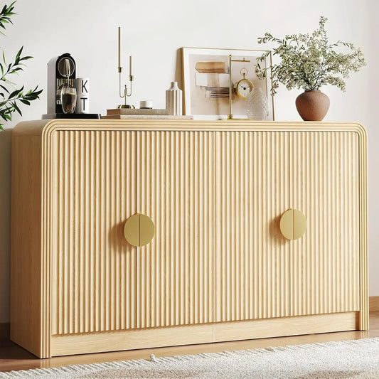 Mid Century Modern Buffet Sideboard Cabinet With Wavy Grain Doors