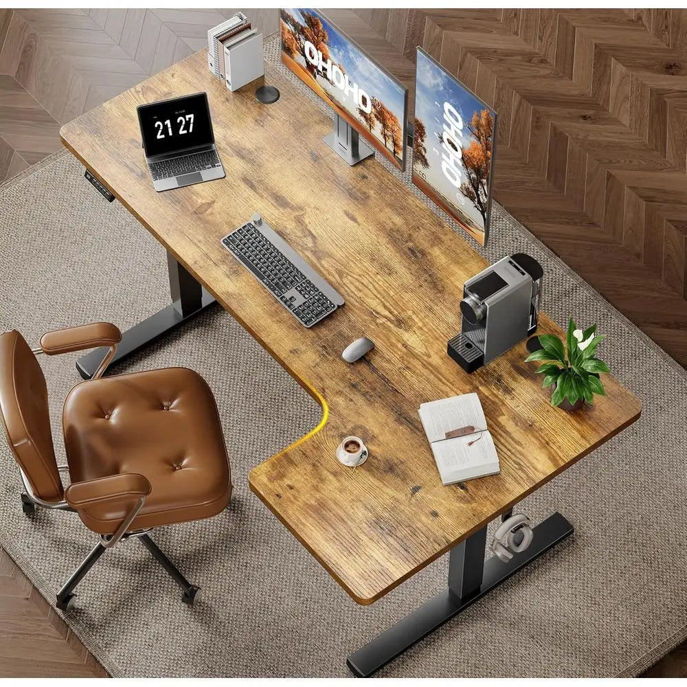 Electric Corner Desk Adjustable L-Shaped Sit-Stand With Memory Controller