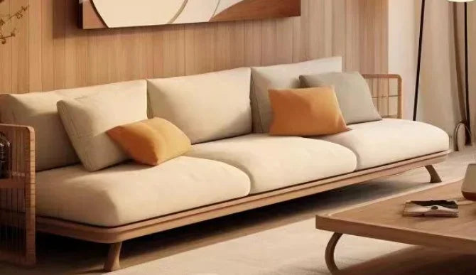 Minimalist Wooden Sofa With Modern Three Seater Design