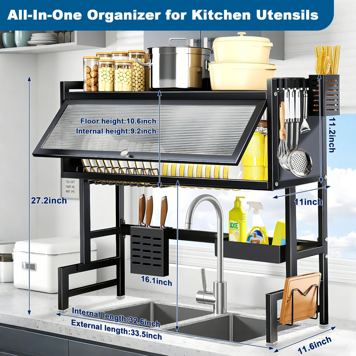 Extra Long Kitchen Sink Drying Rack Space Saving Dish Organizer