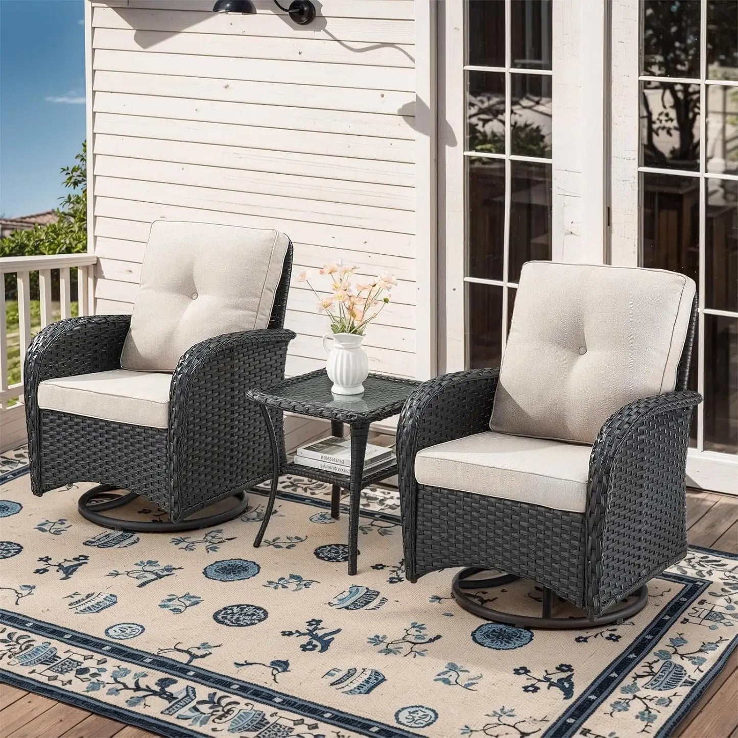 Patio Swivel Rocker Chairs Set Of 2 With Side Table