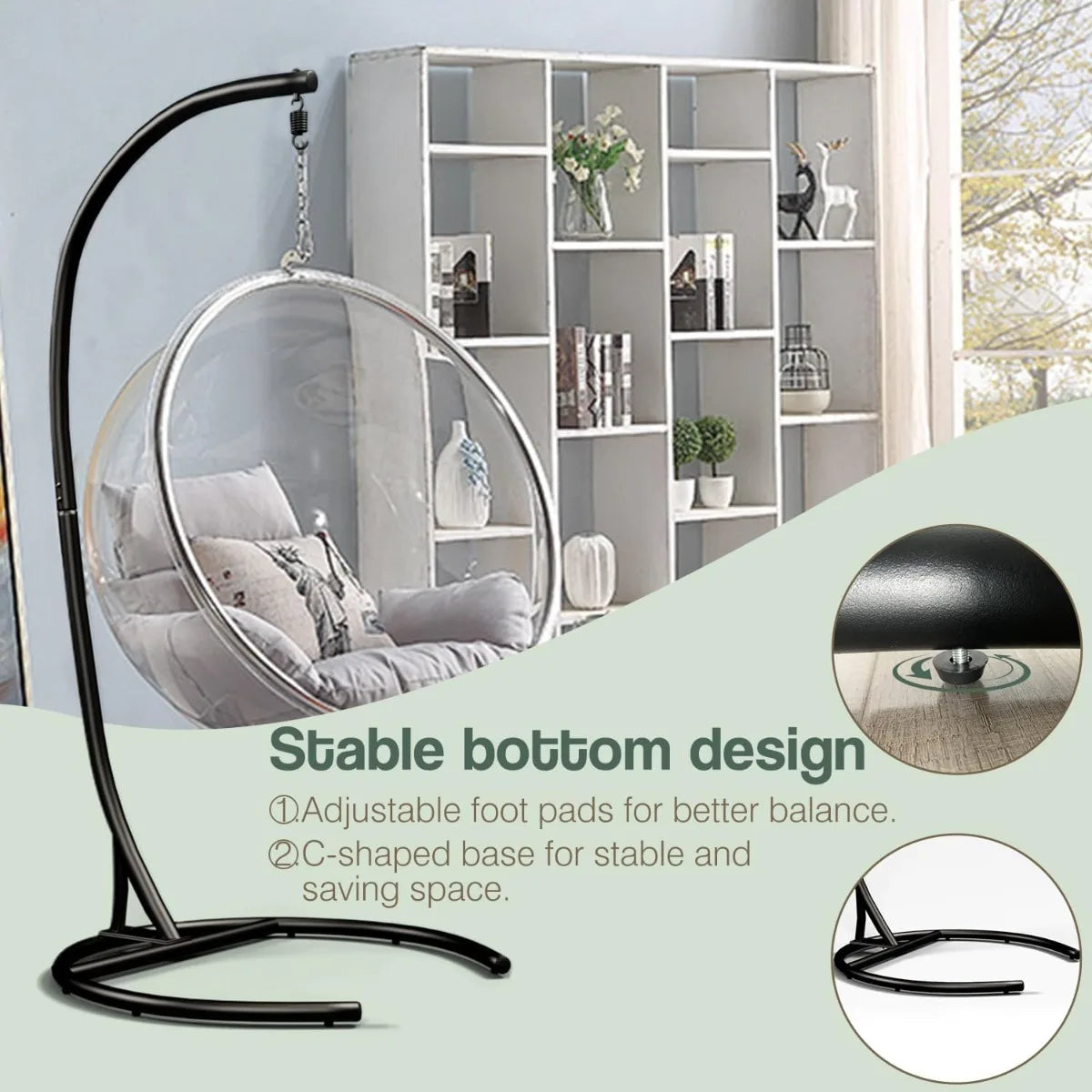 Heavy Duty Hammock Chair Stand With C-Frame And 360 Degree Rotation Supports Up To 300 Lbs For Indoor Outdoor Use