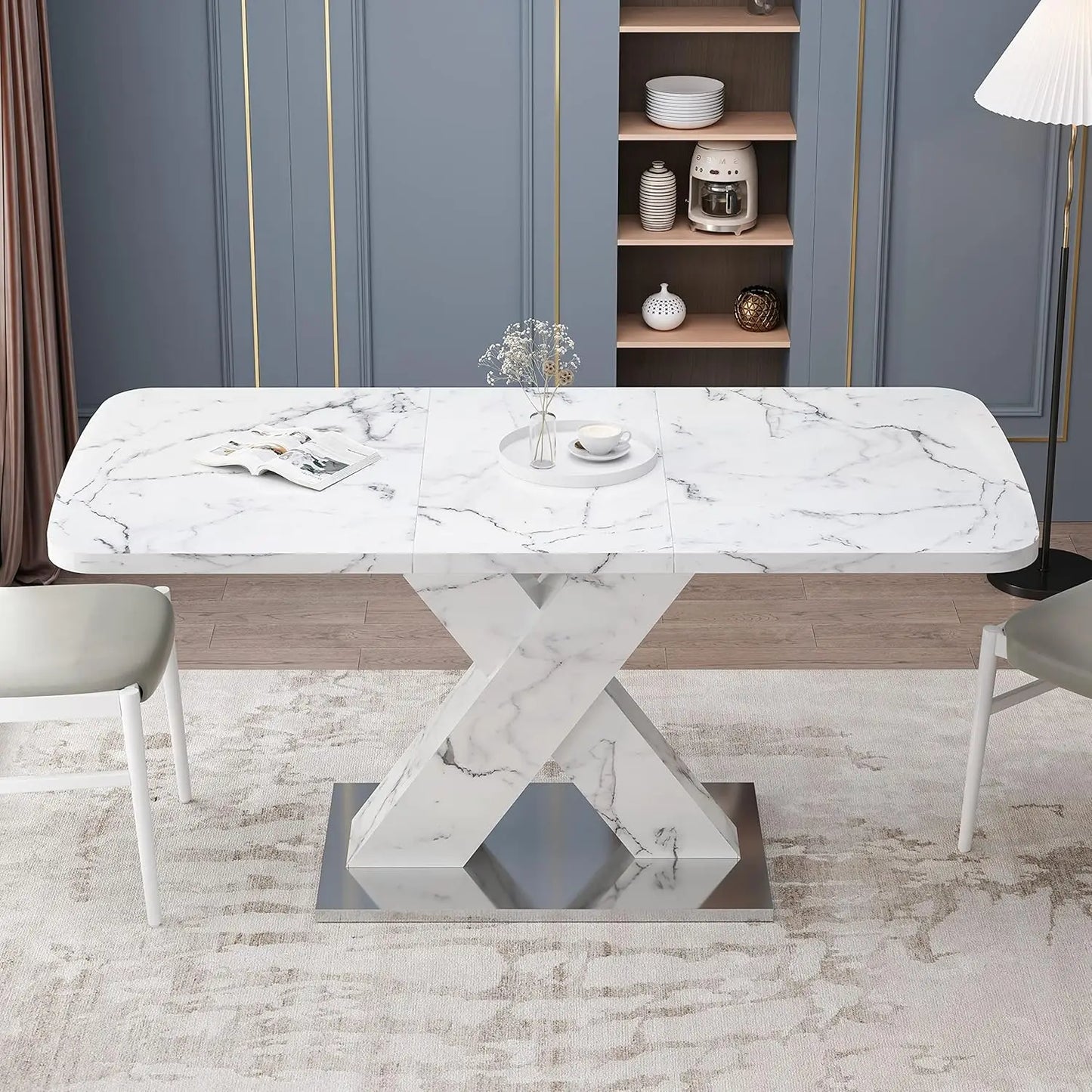 Sintered Stone Dining Table With Marble Top Carbon Steel Base