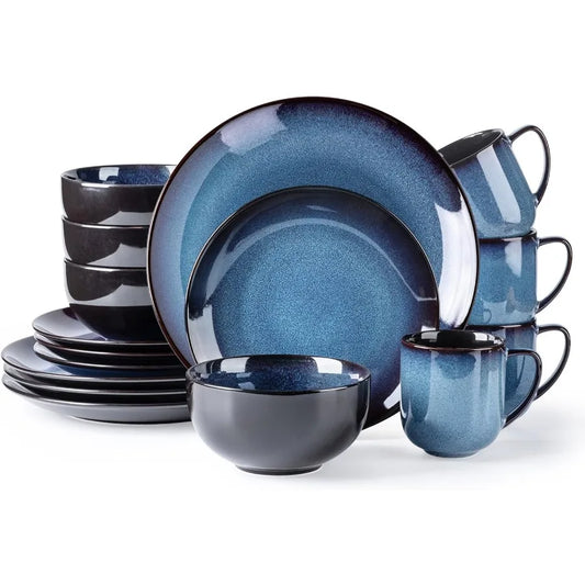416 Piece Reactive Glaze Ceramic Dinnerware Set Mugs Dishwasher Safe