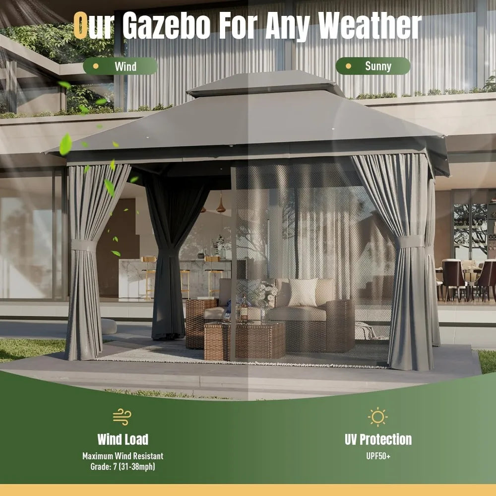 XMSJ Weatherproof Outdoor Gazebo Canopy With Double Roofs AllSeason MosquitoNetPro