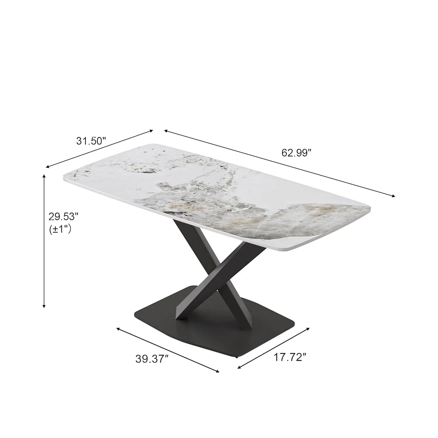 Sintered Stone Dining Table With Marble Top Carbon Steel Base