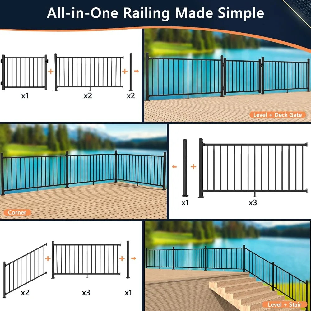 Aluminum Deck Railing Kit Outdoor Porch Railings Snap Fit Design
