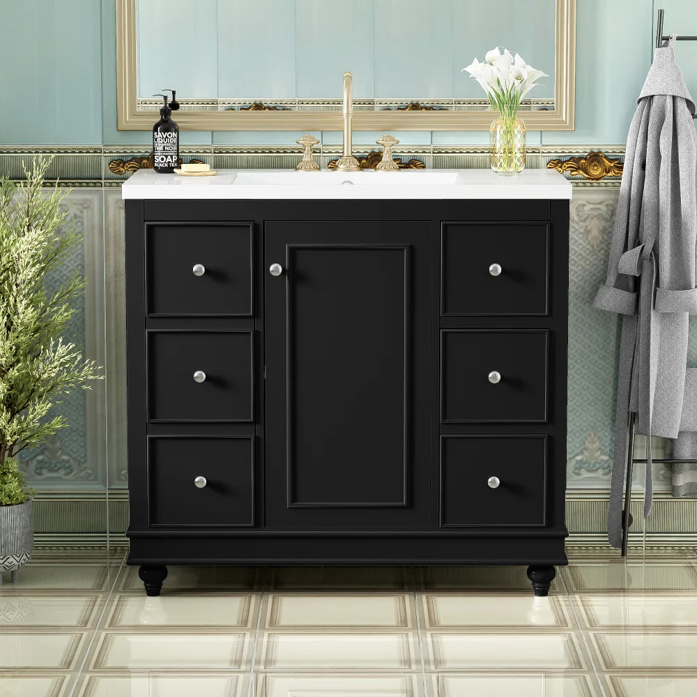 LWOH Contemporary Resin Bathroom Vanity Cabinet With 4 Drawers And Door