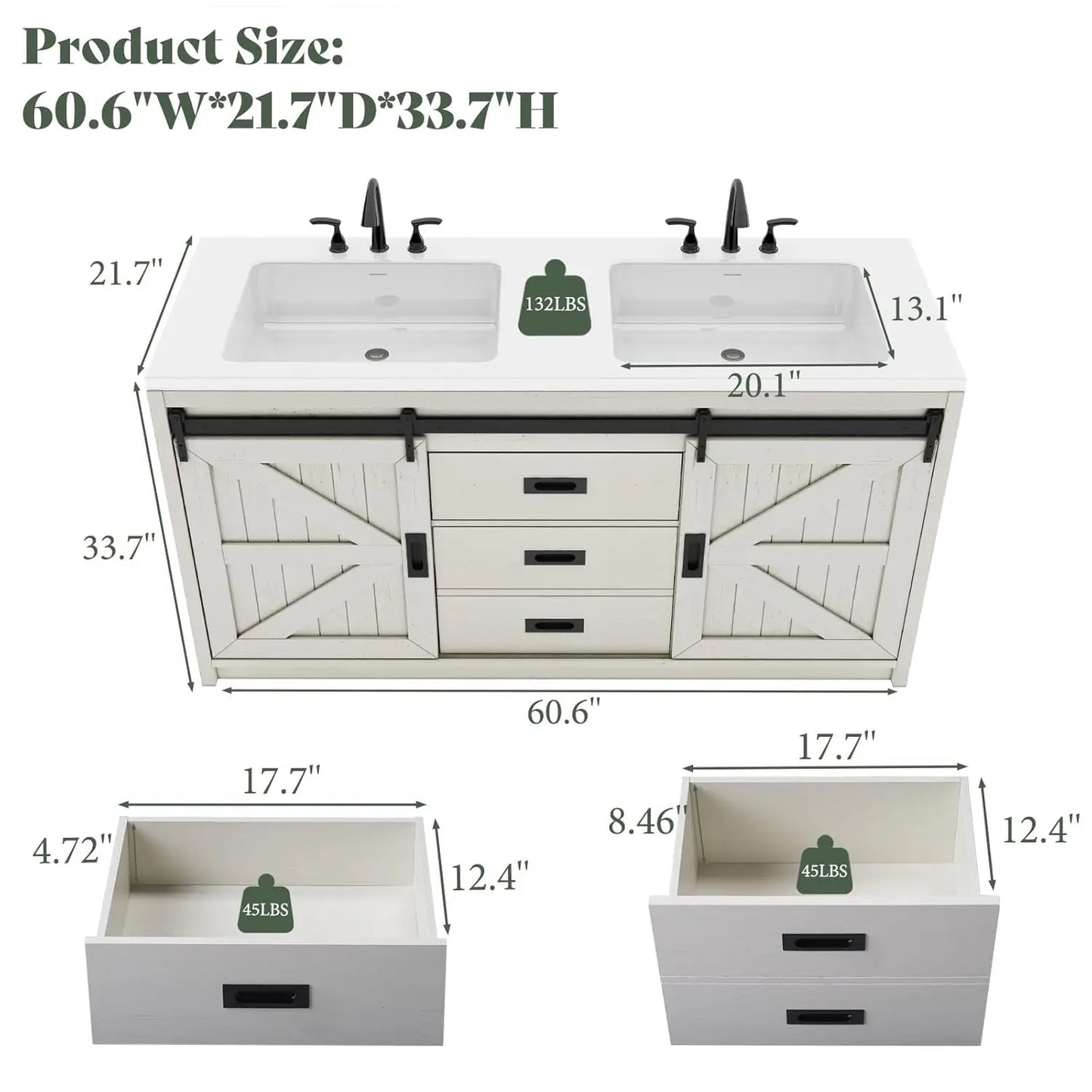 GUANGBAI Farmhouse Sliding Barn Door Double Vanity With Integrated Sink