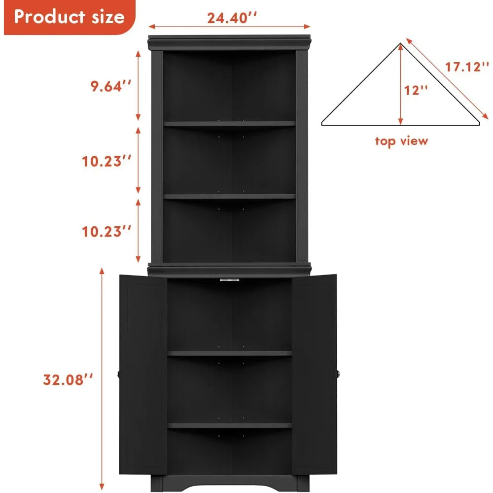 Corner Storage Cabinet With Doors And Adjustable Shelves