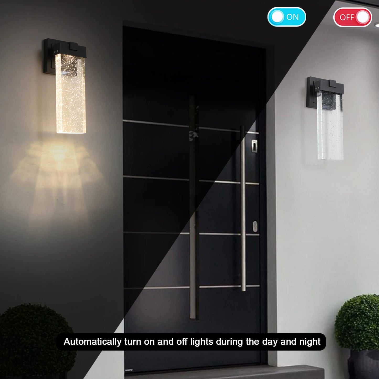 ARLGSITE 2 Pack Outdoor LED Wall Light With Light Sensing Bubble Glass
