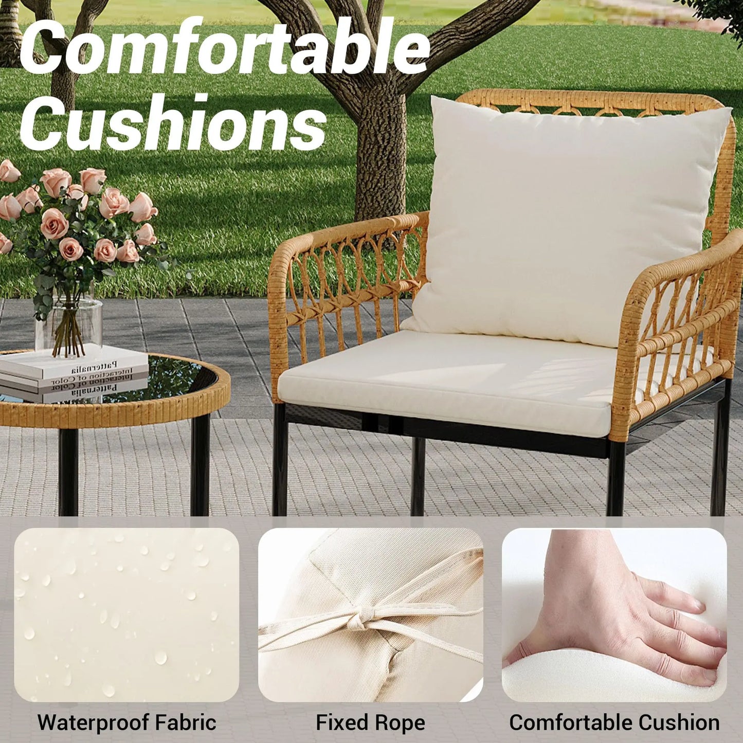 HiMISS 4-Piece Rattan Patio Set With Glass Table Outdoor