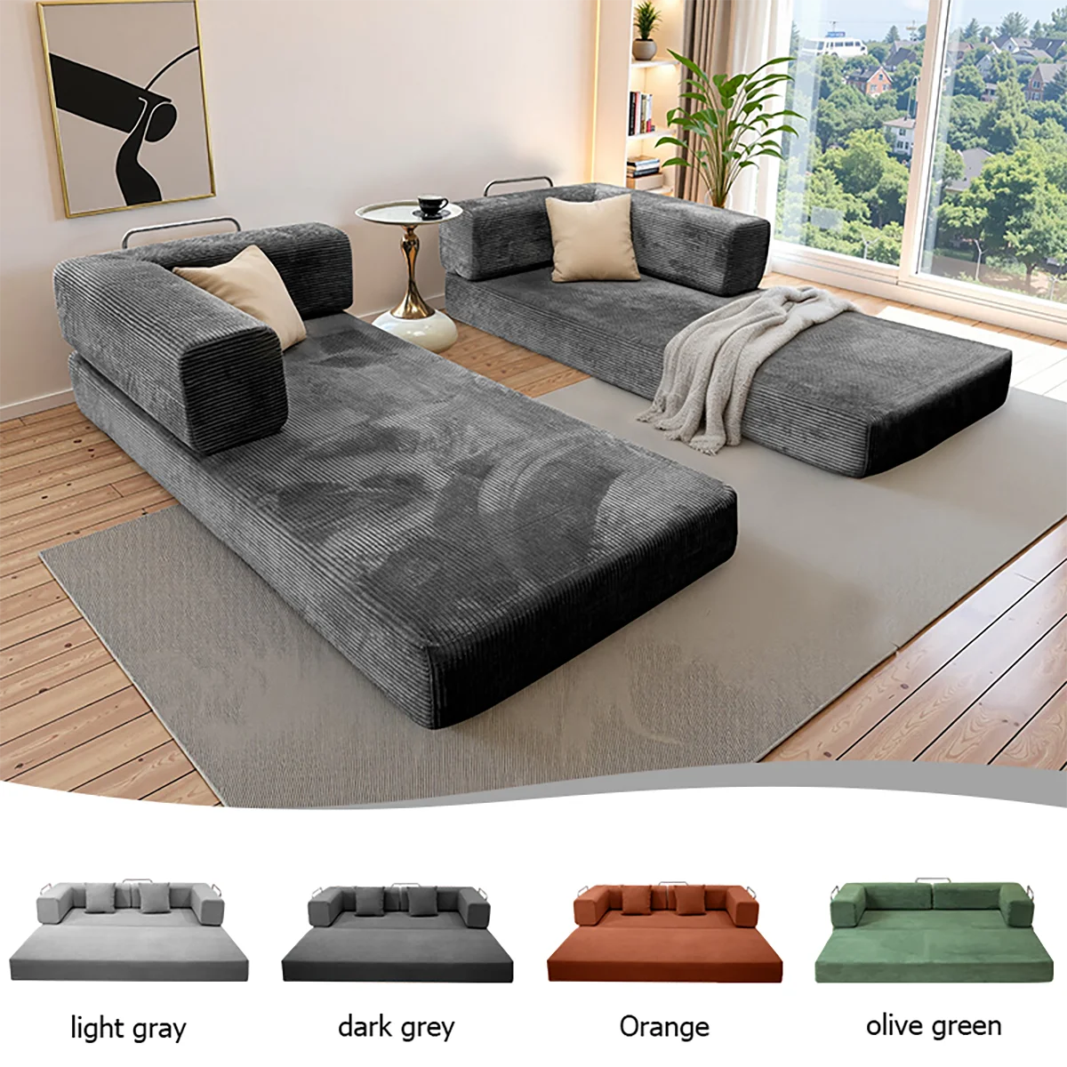Foldable Sofa Bed With Removable Backrest Two Seater Living Room