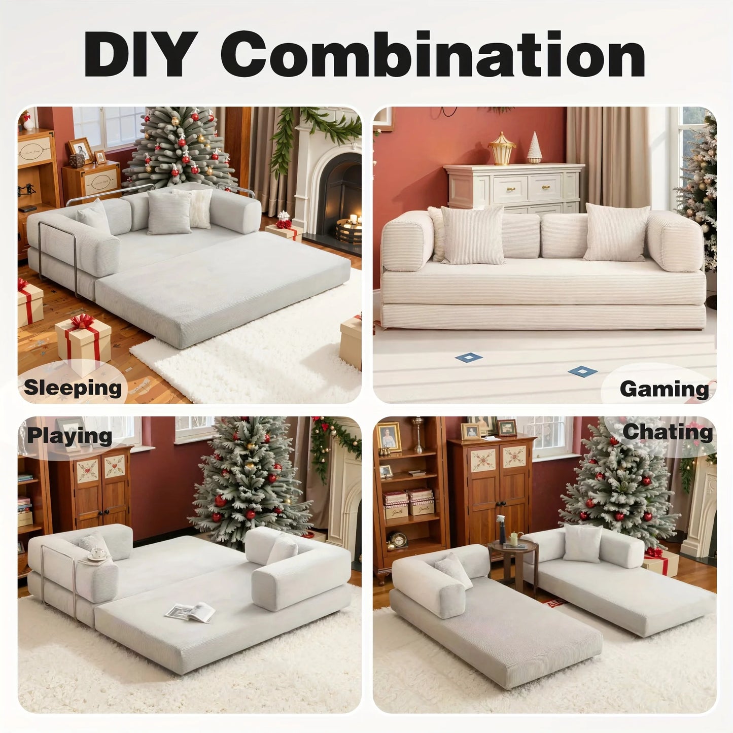 Velvet Folding Sofa Bed With Memory Foam For Small Spaces