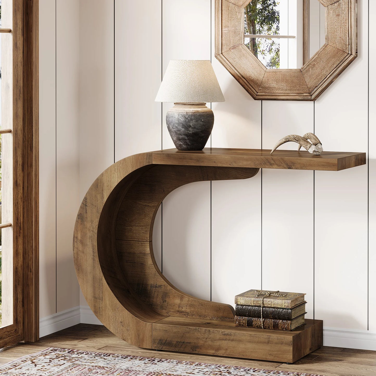 Tribesigns Mid Century C Shaped Console Table For Entryway And Living Room