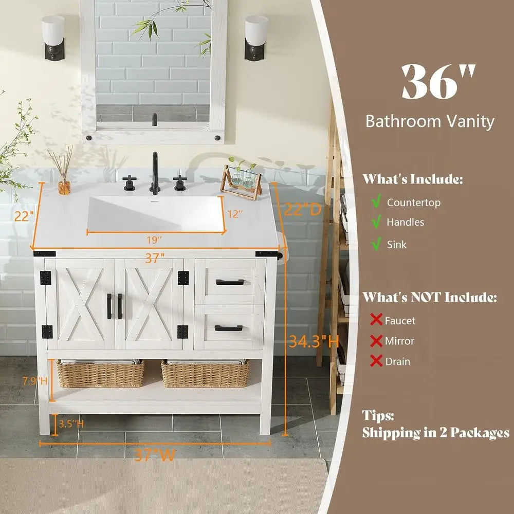 Farmhouse Bathroom Vanity With Sink Combo Cabinet Set